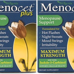 Wellgenix Menocet Plus Menopause Support - All-in-One Menopause Supplement - Daily Relief Feminine Care - Hot Flashes, Night Sweats, Mood Swings & Irritability - 30 Tablets (Pack of 2)