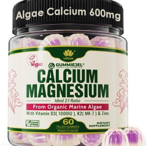 Plant Based Calcium Gummies 600mg with Vitamin D3 K2, Magnesium, Zinc for Bone Strength, Sugar Free Calcium Supplements for Women (Certified Vegan) from Sustainably Red Algae - 60 Counts