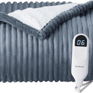 Bedsure Heated Blanket Electric Throw - Soft Ribbed Flannel GentleSoft Electric Blanket, Heating with 4 Time Settings, 6 Heat Levels, 3 hrs Timer Auto Shut Off, Gift for Grandma (50x60 inches, Grey)