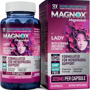 MAGNOX Lady Magnesium Supplement | Menopause and PMS Support Supplement for Women | Magnesium Complex with Vitamins B6, B1, B12, D, Zinc | High-Absorption Dead Sea Organic | 60 Capsules