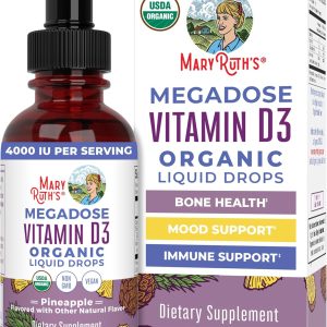 MaryRuth Organics Vitamin D3 Liquid Drops | Megadose 4000 IU | USDA Organic Liquid Vitamin D Spray for Adults & Kids | Immune Support & Bone Health | Vegan | Gluten Free | Non-GMO | 30 Servings