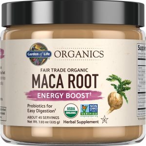 Garden of Life Organics Fair Trade Gelatinized Peruvian Maca Root Energy Boost 7.93 oz (225g) Powder with Probiotics, Certified Organic, Non-GMO, Vegan & Gluten Free Herbal Supplements
