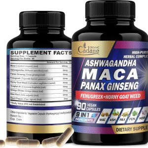 Organic Cadane Maca Root, Ashwagandha, Panax Ginseng Supplement - 90 Capsules 3 Months with Fenugreek, Tongkat Ali & More - Support for Strength, Stamina, Energy Production & Immunity