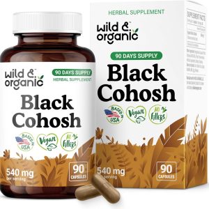 Wild & Organic Black Cohosh for Women Capsules 540 mg - Natural Support - Black Cohosh Root Supplement - Actaea Racemosa Herb - 90 Days of Supply - Vegan, No Fillers, Non-GMO - 90 Count