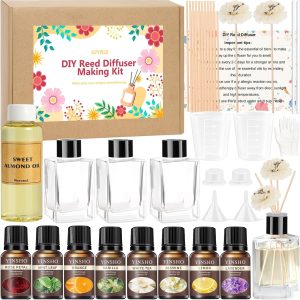 Reed Diffuser Making Kit- DIY Flower Reed Diffuser Set for Home with Essential Oil, Sticks, Glass Bottle, Air Fresheners for Home Office Bathroom Shelf Aromatherapy Decor Gifts for Women & Men