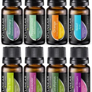 Top 8 Essential Oils Set for Diffuser for Home Aromatherapy Kit with Lavender, Peppermint, Eucalyptus, Tea Tree, Rosemary, Orange, Relief and Sweet Dreams Blends for Humidifiers Natural Pack