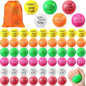 Shappy 100 Pcs Motivational Stress Balls Bulk 1.97 in Colorful Small Foam Inspirational Stress Relief Fidget Balls with Quotes, Drawstring Bag for Anxiety Relief