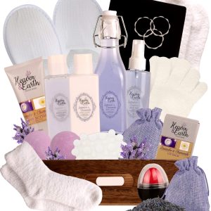 Birthday Gift Basket for Women. Lavender Pampering Gift Basket! All Inclusive Spa Bath Gift Set for Relaxing, Self Care, Meditation Gifts for Her Gift Bath Set for Mind & Body Stress Relief!