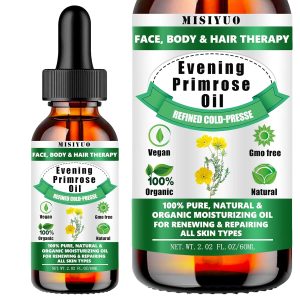 Organic Evening Primrose Oil for Women - 100% Pure Natural Evening Primrose Oil, Reduces Fine Lines & Wrinkles, Hydration, Skin Glow, All Skin Types, for Face, Hair Care & Body Massage - 2.02 fl oz