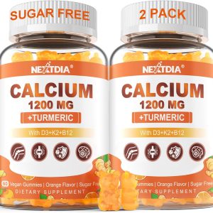 Calcium 1200 mg with Vitamin D3 Gummies - Calcium + Turmeric Supplement for Women and Men with Vitamin K2 B12 - Support Bone & Muscle - Sugar Free - Vegan (120 Count)