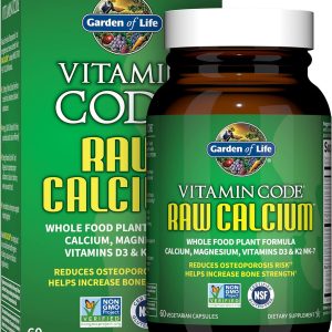 Garden of Life Raw Calcium Supplement for Women and Men - Vitamin Code Made from Whole Foods with Magnesium, K2, Vitamin D3 and Vitamin C Plus Probiotics for Digestion, 60 Capsules