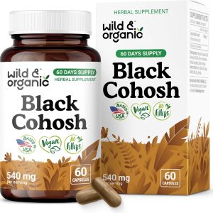 Wild & Organic Black Cohosh for Women Capsules 540 mg - Natural Support - Black Cohosh Root Supplement - Actaea Racemosa Herb - 60 Days of Supply - Vegan, No Fillers, Non-GMO - 60 Count