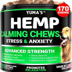 YUMA'S Hemp Calming Chews for Dogs - Advanced Dog Calming Chews - 170 Chews - Anxiety Relief Treats - Separation Aid, Barking, Stress Relief, Thunderstorms - Melatonin - Hemp Oil - Made in USA