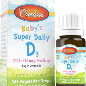 Carlson - Baby's Super Daily D3, Baby Vitamin D Drops, 400 IU (10 mcg) per Drop, 1-Year Supply, Vegetarian, Liquid Vitamin D Drops for Infants and Toddlers, Unflavored, 365 Drops