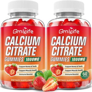 2 Pack Calcium Citrate Gummies, Sugar Free Calcium Citrate 1000mg for Muscle Healthy, Absorption Calcium Supplements for Adults & Kids, Strawberry, 120 Count