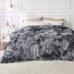 Bedsure Fluffy King Size Blanket for Bed, Thick Warm Sherpa Fleece Faux Fur Bedding, Large Fuzzy Plush Minky Couture Blanket for Winter, Cozy Gifts for Women Men, 108x90, Tie Dye Grey