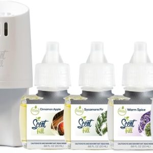 Scent Fill Holiday Kit (Cinnamon Apple, Sycamore Fir, Warm Spice, and Cranberry Plum), 4 Refills + Diffuser