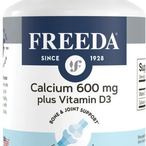 FREEDA Calcium 600 mg with Vitamin D3 400 IU – Essential Bone Support Supplement – Kosher, Gluten-Free, Easy-to-Swallow Coated Tablets for Women & Men (100 Ct)