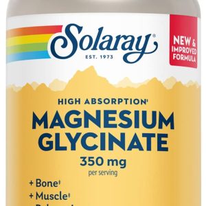 SOLARAY Magnesium Glycinate Capsules, Chelated Magnesium Bisglycinate w/BioPerine, Higher Absorption Magnesium Supplement - Bones, Muscles, Heart Support, Vegan (30 Servings, 120 VegCaps)