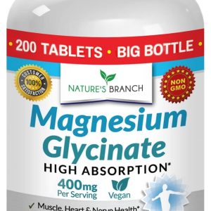 Magnesium Glycinate 400 mg - 200 Tablets - High Absorption, Non Buffered Bisglycinate Mag Supplement for Sleep, Leg Cramps, Heart, Ease Muscles, Calm Headaches for Women and Men, Non Powder Capsules