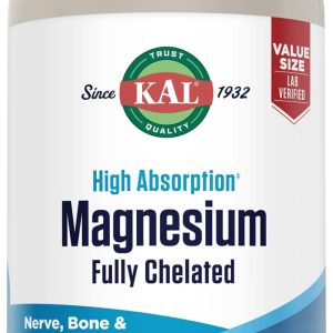 KAL Magnesium Glycinate Tablets, Fully Chelated, High Absorption Formula with Magnesium Bisglycinate Chelate for Nerve, Muscle & Bone Health Support, Vegan, Gluten Free, Value Size, 240 Tablets