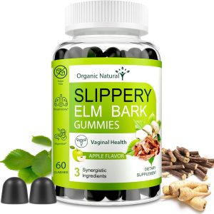 Slippery Elm, Slippery Elm Bark Gummies for Women & Men, with Organic Marshmallow & Maca Root for Vaginal Health Wetness & Vitality, Soothe Gut, Digestive, Throat & Respiratory*, Vegan - 60 Gummies