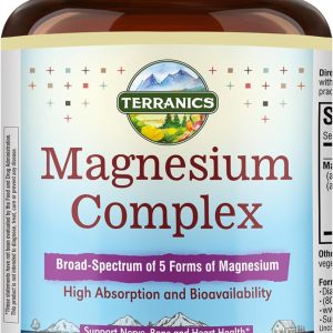 Terranics 5-in-1 Magnesium Complex Supplement 500mg - 5 Forms High Absorption Magnesium Glycinate Citrate Malate Aspartate Gluconate - Non-GMO 120 Vegan Magnesio Capsule for Sleep Muscle Heart Health