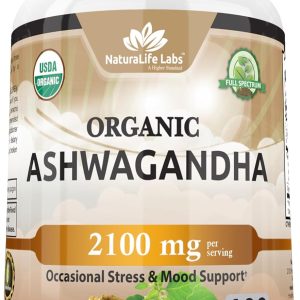 Organic Ashwagandha 2,100 mg - 100 Veggie Capsules Pure Organic Ashwagandha Powder and Root Extract - Stress Relief, Mood Enhancer