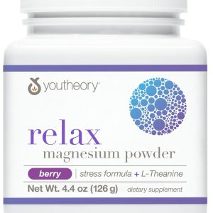 Youtheory Relax Magnesium Powder - Vegan Stress Relief Supplement with L-Theanine & GABA* - Supports Relaxation* - Dairy, Soy & Gluten Free - Berry, 4.4 oz