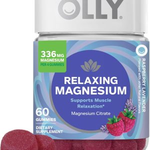 OLLY Relaxing Magnesium Gummies, Supports Muscle Relaxation*, Magnesium Citrate, Raspberry Lavender Flavor, 15 Day Supply - 60 Count