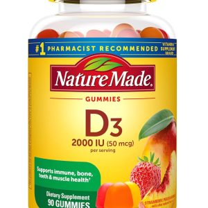 Nature Made Vitamin D3 2000 IU (50 mcg) per serving, Dietary Supplement for Bone, Teeth, Muscle and Immune Health Support, 90 Gummies, 45 Day Supply
