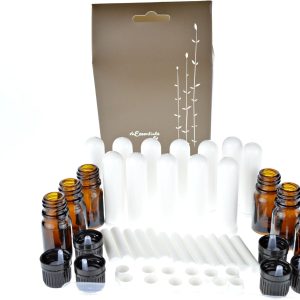 Wild Essentials Aromatherapy DIY Starter Kit, gift set includes Essential Oil Blank Inhalers (12 Pack) and Amber Bottles with Euro Dropper Cap (6 Pack) + Pippette