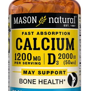Mason Natural Calcium 1,200 mg with Vitamin D3 50 mcg (2,000 IU) - Immune Support & Bone Health*, Gluten Free, 60 Softgels