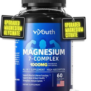 Glycinate Supplement, Magnesium 7 Complex Advanced with Citrate Malate Chelate Taurate Orotate Aspartate, Capsules with Zinc, Vitamin D3 & B6 for Sleep, Muscle Relief, 60 Capsules