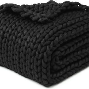 YnM Chunky Throw Blanket, Medium-Weight, Hand Knitted, Skin Friendly, Ventilated and Breathable, Machine Washable, Home Décor Piece for Couch, Sofa and Bed (Black, 60x80 Inch)
