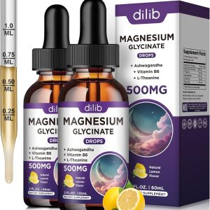 Magnesium Glycinate Supplement, Magnesium Liquid Drops with Magnesium Glycinate 500mg Vitamin B6, Ashwagandha, L - Theanine, Chamomile -Support Stress Relief, Bone, Muscle, Mood Vegan (Pack of 2)