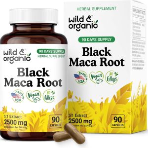 Wild & Organic Black Maca Root Capsules for Men & Women 500 mg - Maca Root Extract for Overall Support - 90 Vegan Capsules - Women & Men Supplement - 90 Days Supply - Non-GMO, No Fillers, Gluten-Free