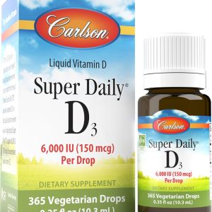 Carlson - Super Daily D3, 6000 IU (150 mcg) per Drop, Liquid Vitamin D3, 1-Year Supply, Non-GMO, Unflavored, 365 Vegetarian Drops (10.3 mL)