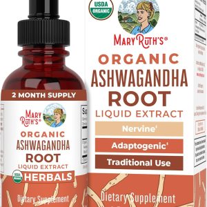 MaryRuth Organics Ashwagandha Root | USDA Organic Ashwagandha Liquid Drops | Stress Relief, Natural Calm, Relaxation and Mood Support Supplement | Adaptogenic | Nervine | Vegan | Non-GMO | 60 Servings