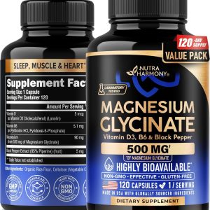 Magnesium Glycinate 500 mg - Chelated Supplement - 98% High Absorption - Sleep, Muscle & Heart Health Support - Made in USA - Lab Tested & Non-GMO - 120 Capsules