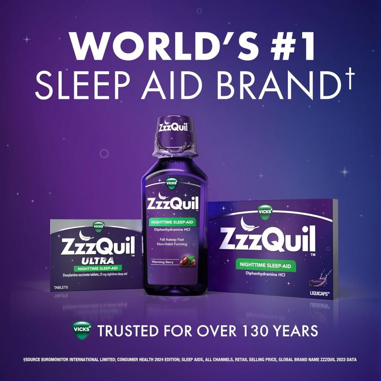 ZzzQuil LiquiCap Sleep Aid, Diphenhydramine 25mg HCl, Sleep Aids for Adults, Nighttime Sleep Aid, 72 LiquiCaps - Image 6