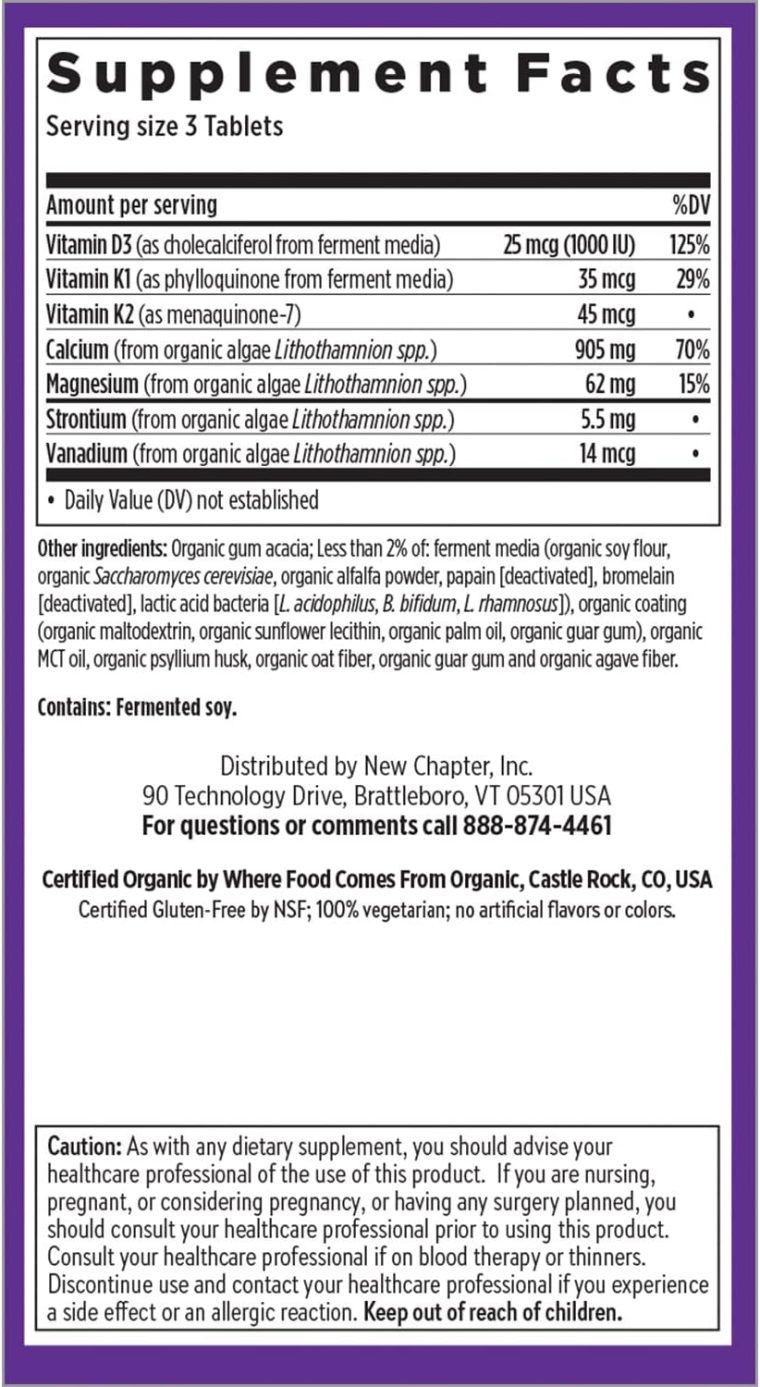 New Chapter Calcium Supplement - Bone Strength Organic Calcium with Magnesium, Vitamin D3+K2, 70+ Trace Minerals for Bone Health, Gluten Free, Easy to Swallow Slim Tablets - 270 Count - Image 6