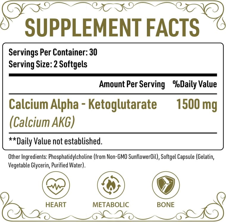 Liposomal Calcium AKG Supplement 1500 MG (Alpha-Ketoglutaric Acid), High Absorption, More Effective Than AAKG, Ca AKG for Longevity, Age Defense, Cellular Energy, Metabolic Function, 60 Softgels - Image 2