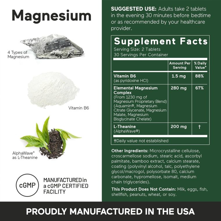 Smarter Nutrition Magnesium Complex - Chelated Magnesium Glycinate + Citrate, Malate for Sleep, Relaxation, Muscle & Nerves + Clinically Proven L-Theanine, Non-GMO-60 Tablet[30-Day Supply] - Image 6