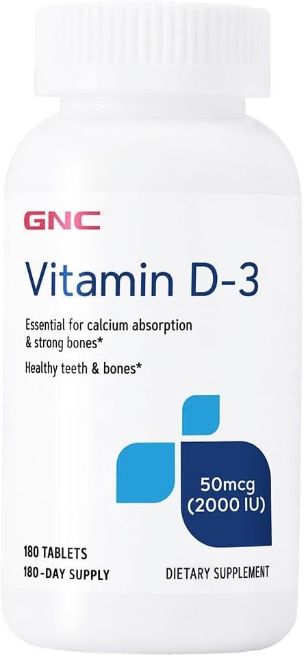 GNC Vitamin D3 50mcg Supplement, 2000 IU, Supports Teeth and Bone Health,180 Servings