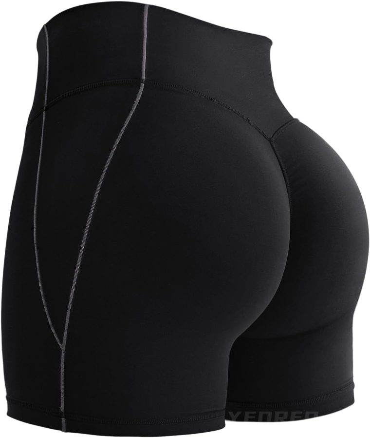 YEOREO Hoida High Waisted Workout Shorts for Women Hidden Scrunch Tummy Control Gym Shorts with Contour