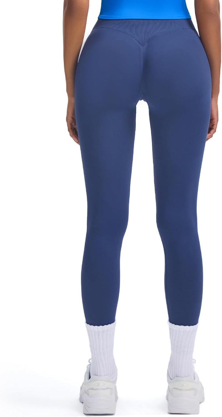 Aoxjox Women's Sienna Twist Deep V Workout Crop T Shirt Top (Fudge Coffee, Large) & Impact Seamless Hidden Scrunch Butt Lifting Low Waist Yoga Pants (Navy, Large) - Image 6