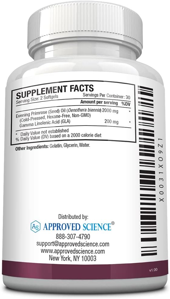 Approved Science Evening Primrose Oil - Maximum Strength - Cold Pressed - 10% GLA - Hormonal Balance, Skin and Heart Health - 60 Softgels - All Natural - Image 3