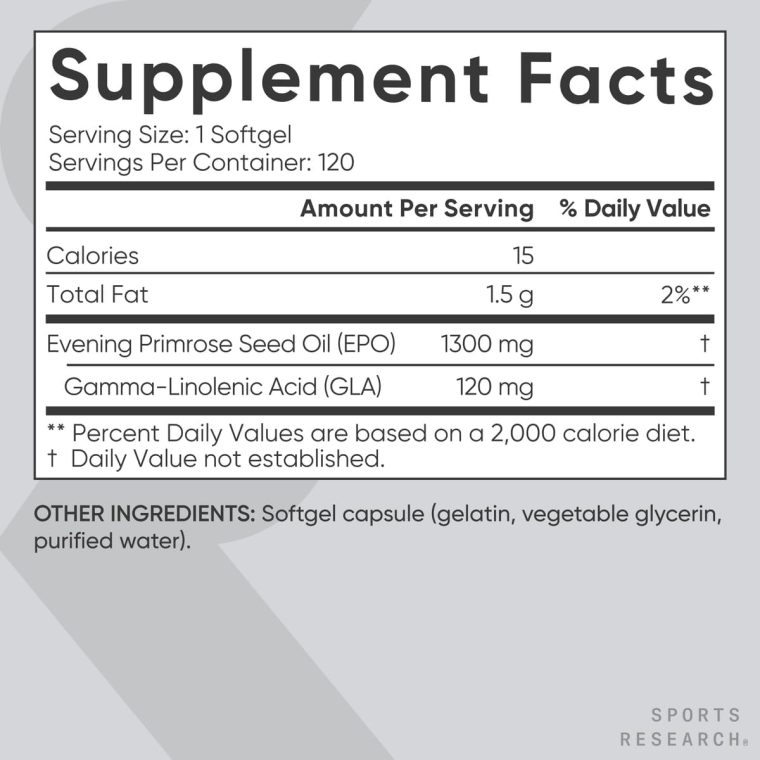 Sports Research Evening Primrose Oil (1300mg) Cold-Pressed with No fillers or Artificial Ingredients, Non-GMO Tested - Gluten and Soy Free (120 Liquid Softgels) - Image 5