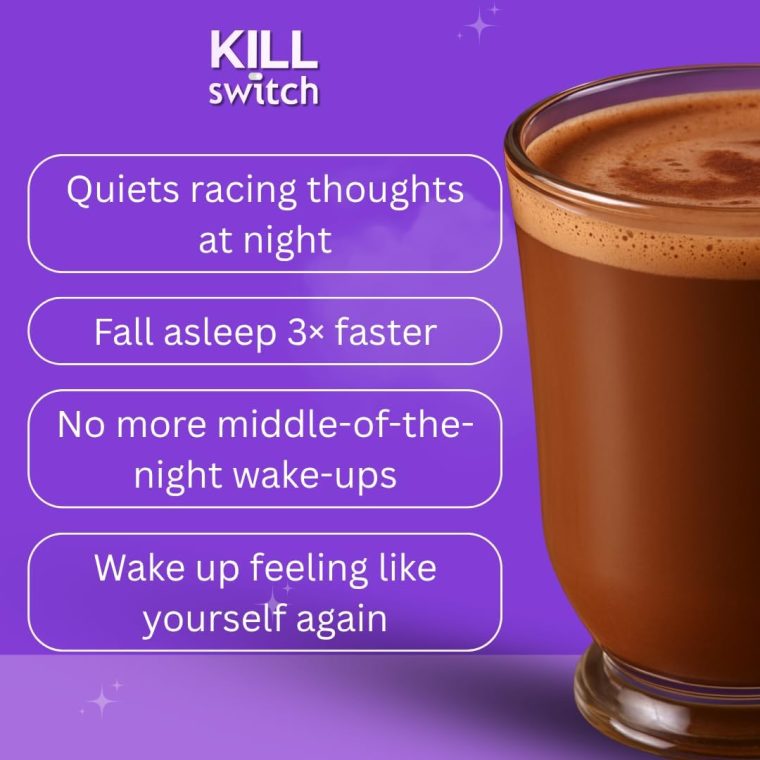 Killswitch Sleep Aid for Adults – Fall Asleep Fast & Wake Refreshed, Sugar-Free Hot Chocolate Supplement - Magnesium, Tart Cherry, L-Theanine & More for Restful Sleep, 30 Servings, Made in USA - Image 4